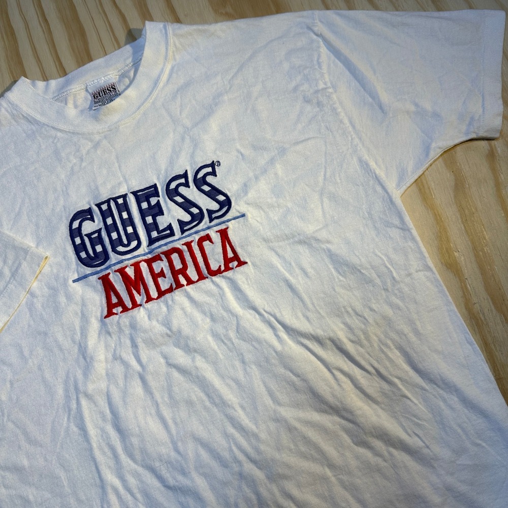 Vintage Guess America T Shirt Georges Marciano White Embroidered One Size